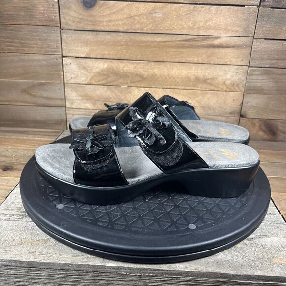 Dansko Womens Size 6.5-7 Donna Flower Black Leather Sandals Slip On Adjustable - Picture 4 of 11